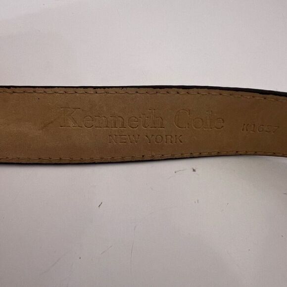 Kenneth Cole Brown Leather Animal Print Big Buckle Belt - Picture 4 of 5